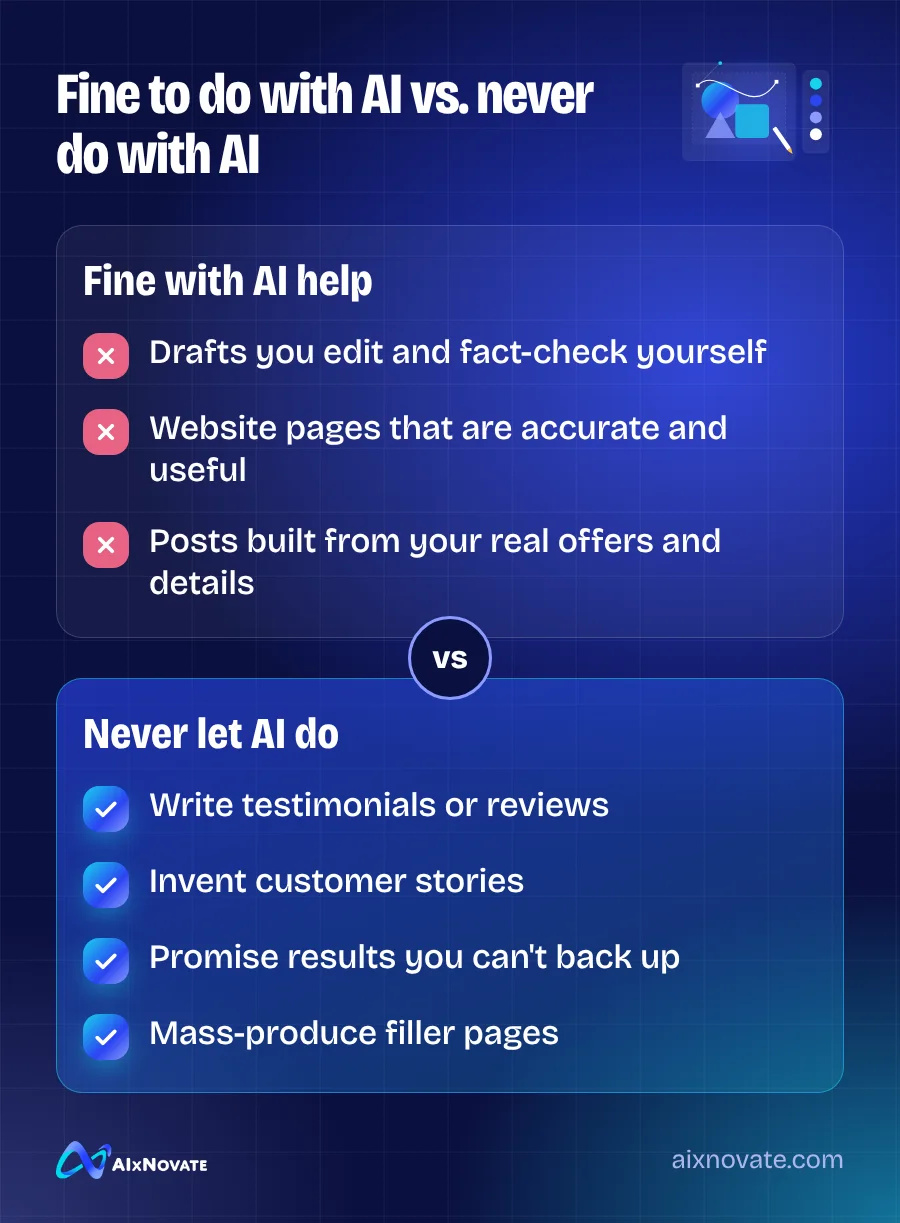 Fine to do with AI vs. never do with AI