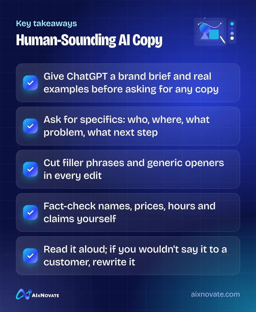 Key takeaways checklist: Human-Sounding AI Copy