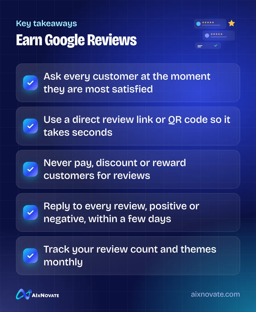 Key takeaways checklist: Earn Google Reviews