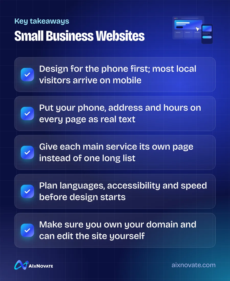 Key takeaways checklist: Small Business Websites